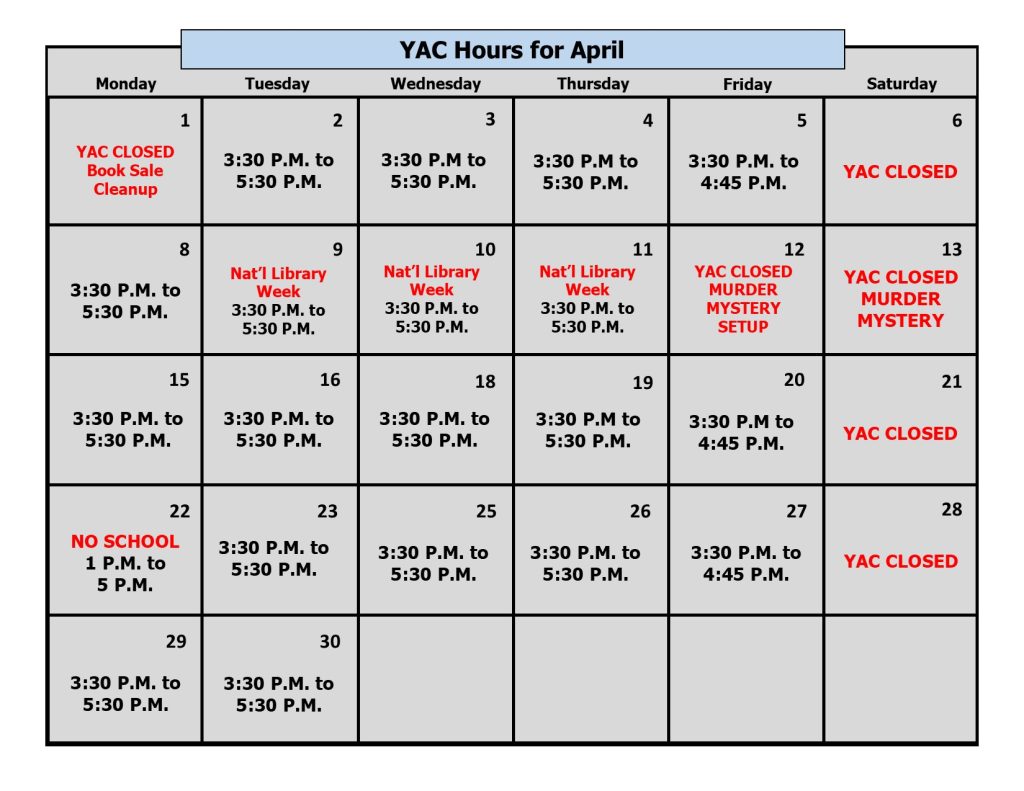 YAC Hours for April